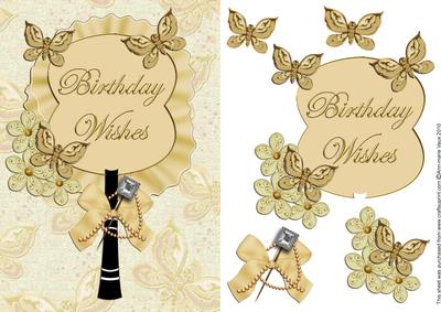 Cream Birthday Pretty Butterfly Fan Decoupage Step by Step