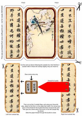 Oriental Birds 4 Square Gatefold Buckle Card