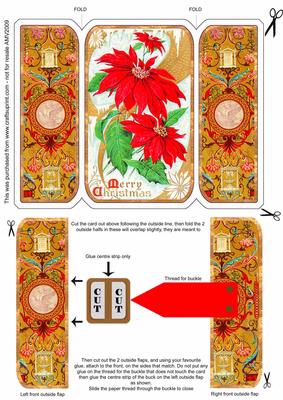 Ornate Christmas Poinsettia Square Gatefold Buckle Card