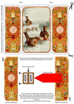 Ornate Christmas Robins Square Gatefold Buckle Card