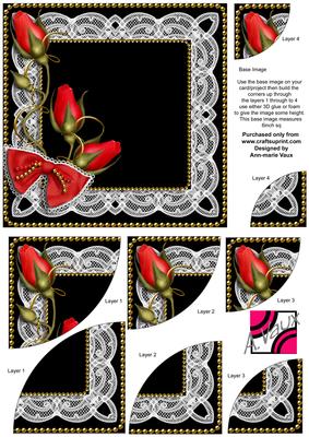 Black Red Rose Sprays 6inch Duo Corner Stacker Card Front