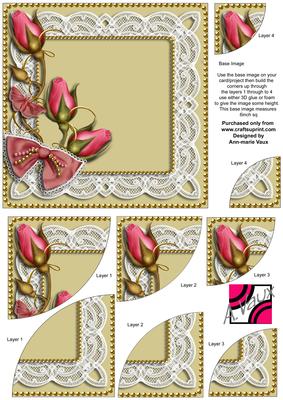 Biscuit Pink Rose Sprays 6inch Duo Corner Stacker Card Front