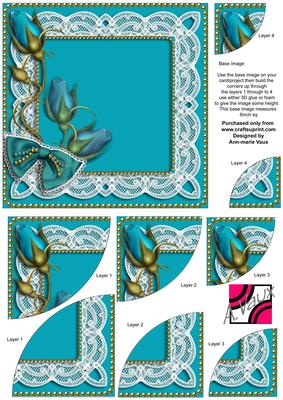Blue Buds Rose Sprays 6inch Duo Corner Stacker Card Front