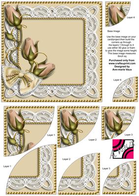 Cream Buds Rose Sprays 6inch Duo Corner Stacker Card Front
