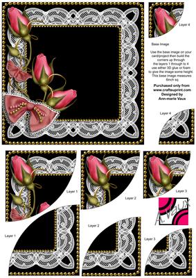 Black Pink Rose Sprays 6inch Duo Corner Stacker Card Front
