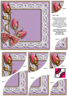 Lilac Pink Rose Sprays 6inch Duo Corner Stacker Card Front