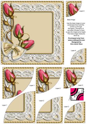 Cream Pink Rose Sprays 6inch Duo Corner Stacker Card Front