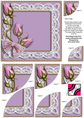 Lilac Rose Sprays 6inch Duo Corner Stacker Card Front