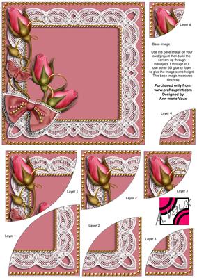 Pink Rose Sprays 6inch Duo Corner Stacker Card Front