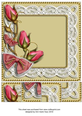 Biscuit Pink Rose Bud Spray 8x8inch Square Card Front