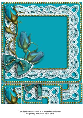 Blue Rose Bud Spray 8x8inch Square Card Front
