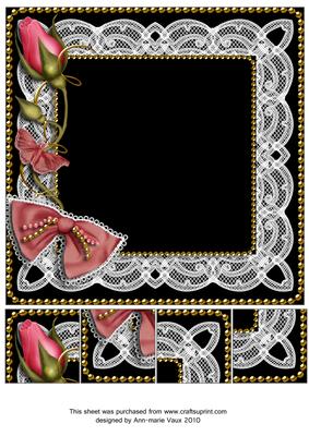 Black Pink Single Rose Bud 8x8inch Square Card Front