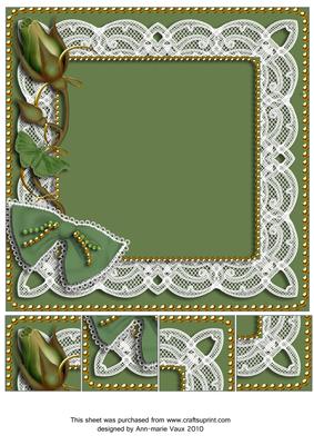 Vintage Green Single Rose Bud 8x8inch Square Card Front