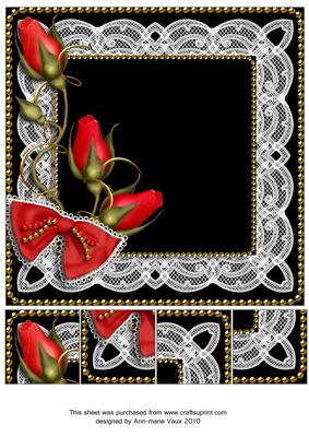 Black Red Rose Bud Spray 8x8inch Square Card Front