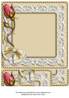 Cream Pink Single Rose Bud 8x8inch Square Card Front