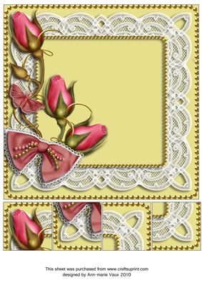 Lemon Pink Rose Bud Spray 8x8inch Square Card Front