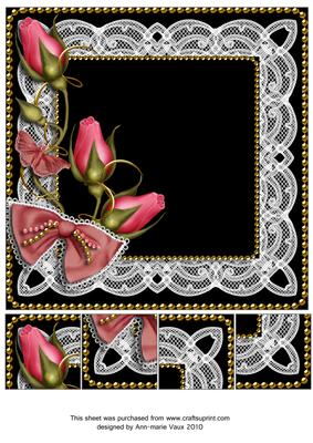 Black Pink Rose Bud Spray 8x8inch Square Card Front