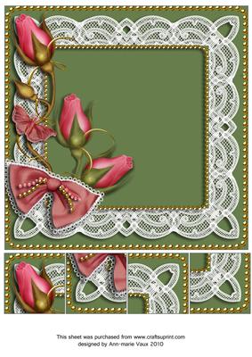 Green Pink Rose Bud Spray 8x8inch Square Card Front