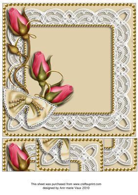 Cream Pink Rose Bud Spray 8x8inch Square Card Front