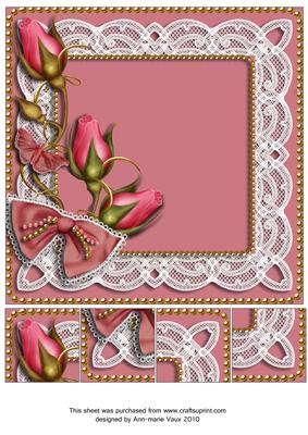 Pink Rose Bud Spray 8x8inch Square Card Front