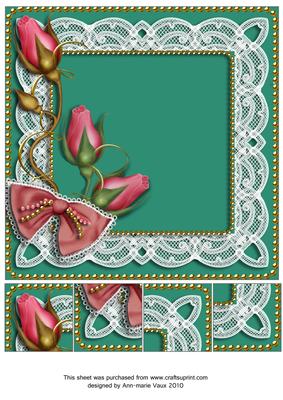 Teal Pink Rose Bud Spray 8x8inch Square Card Front