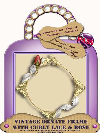 Vintage Cream Pink Ornate Gold Lace Curl Rosebud Frame