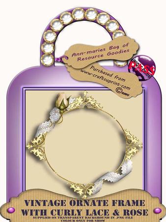 Vintage Cream Ornate Gold Lace Curl Rosebud Frame
