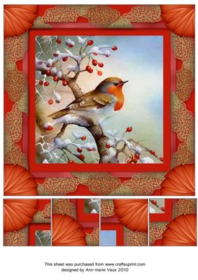 Chrismas Robin Gold Lace 8x8inch Picture Sheet