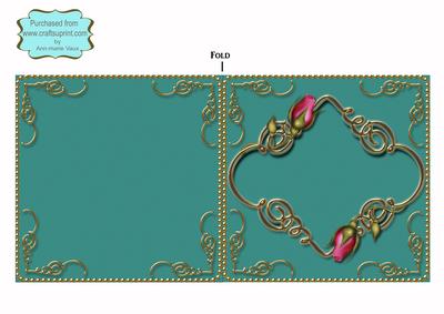 Teal Pink Plain Rose Fancies Square Cut and Fold Card
