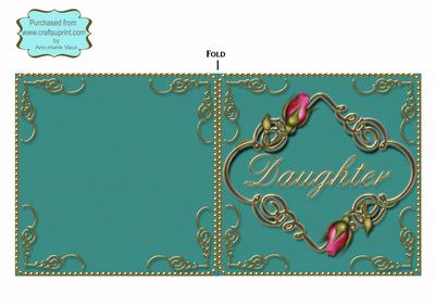 Teal Pink Daughter Rose Fancies Square Cut and Fold Card