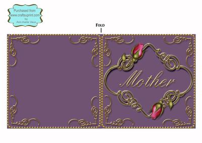 Vintage Purple Mother Rose Fancies Square Cut and Fold Card