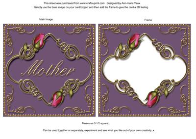 Vintage Purple Mother Rose Fancies Sq Card Front and Frame