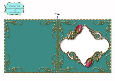 Teal Pink Frame Rose Fancies Square Cut Fold Card