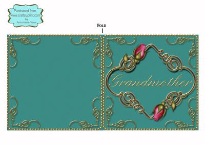 Teal Pink Grandmother Rose Fancies Square Cut Fold Card