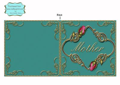 Teal Pink Mother Rose Fancies Square Cut Fold Card