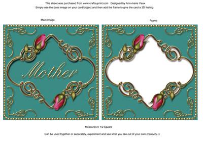 Teal Pink Mother Rose Fancies Sq Card Front and Frame