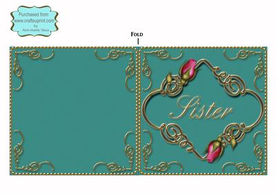 Teal Pink Sister Rose Fancies Square Cut Fold Card
