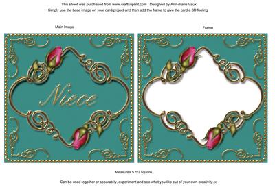 Teal Pink Niece Rose Fancies Sq Card Front and Frame