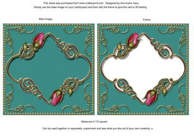 Teal Pink Rose Fancies Sq Card Front and Frame