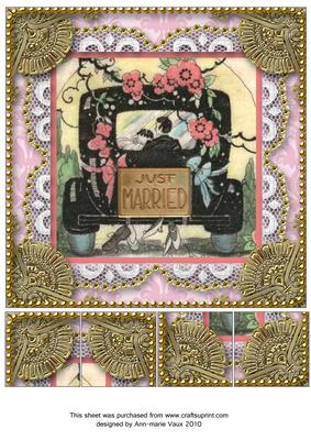 Just Married Car Vintage Lace 8inch Picture Sheet
