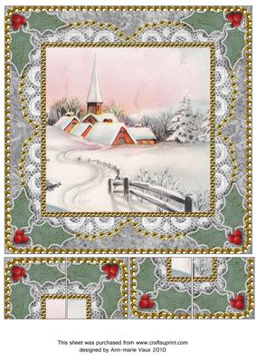 Christmas Snow Village Vintage Lace 8inch Picture Sheet
