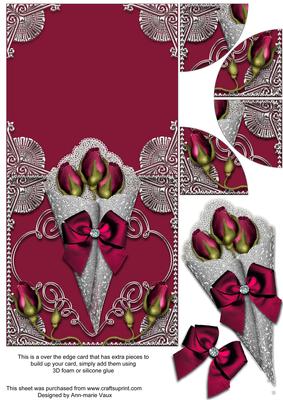 Metallic Red Silver Bouquet Over the Edge Card with Stacker
