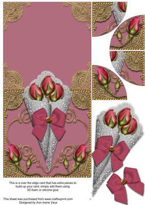 Vintage Plum Rose Bouquet Over the Edge Card with Stacker