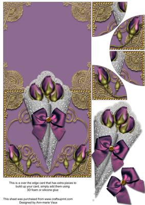 Metallic Purple Rose Bouquet Over the Edge Card with Stacker