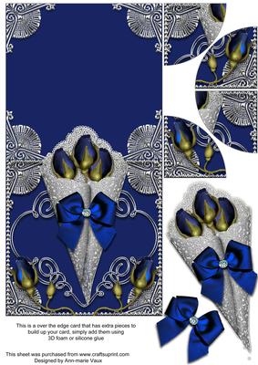 Metallic Blue Silver Rose Bouquet Over the Edge Card Stacker