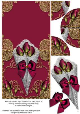 Metallic Red Gold Rose Bouquet Over the Edge Card & Stacker