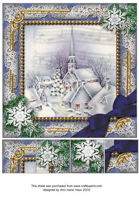Christmas Blue Church Snow 8inch Picture Sheet
