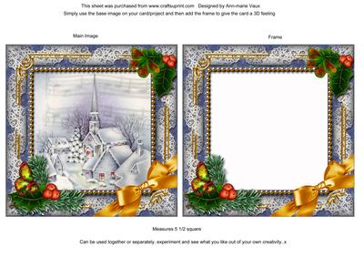 Blue Church Holly Ornate Square Card Front and Frame