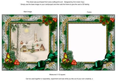 Winter Pub Holly Ornate Square Card Front and Frame
