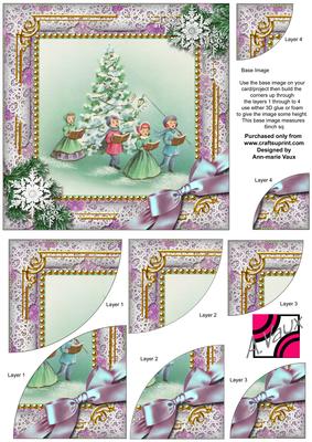 Christmas Carol Singers Snow 6in Duo Corner Stack Card Front